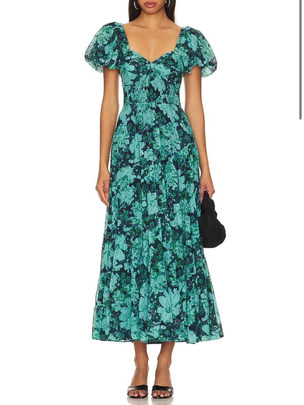 Free People Floral Puff-Sleeve Midi Dress